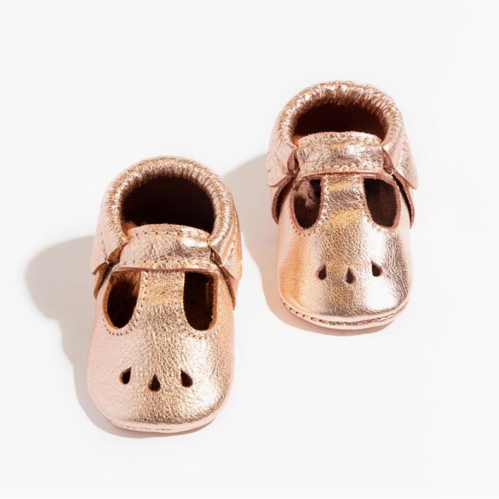Freshly Picked Mary Jane Moccasin Mini Sole Rose Gold Boho Metallic Size 5 NEW